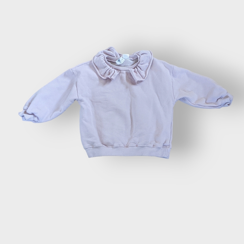 3-4T Zara Soft Ruffle Collar Light Lavender Grey Pullover Sweater